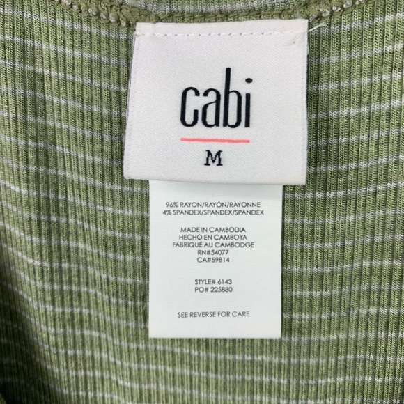 Cabi Medium 6143 Wink Tank Green Stripe Ruffle Sleeveless Top Ribbed Romantic - Picture 5 of 7